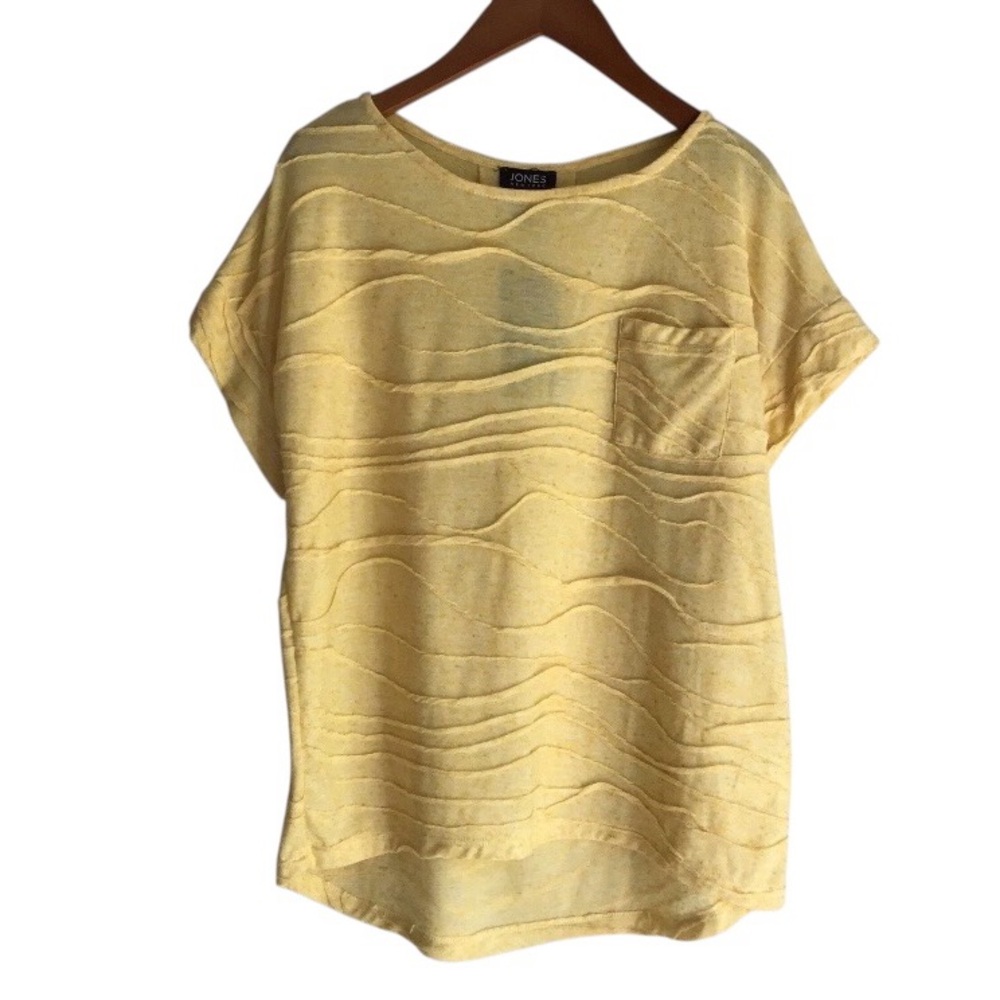 Jones New York Yellow Textured Short-Sleeve Top Small